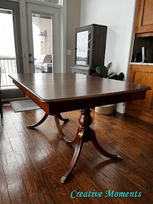 1940s Dining Table, Old Dining Table With Modern Chairs, Refinishing Old Dining Room Table, Refinished Duncan Phyfe Table, Refinishing A Dining Room Table, Vintage Double Pedestal Dining Table, Duncan Fife Table, Vintage Table Painting Ideas, Diy Painting Table Ideas