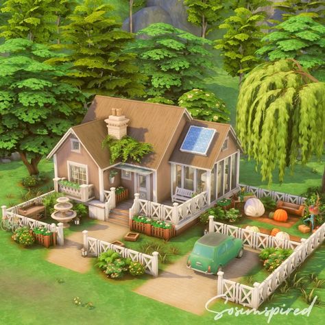 Sims House Cottage, Sims 4 Small Cottage Floor Plan, Cottage Core Sims House, Sims House Inspo Exterior, Sims Four Houses, Tiny Homes Sims 4, Sims 4 Cottage Layout, Sins 4 House Ideas, The Sims Cottage House