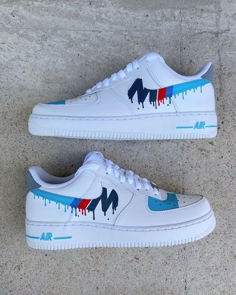 540 Likes, 11 Comments - 𝗕𝗟𝗨𝗭𝗔𝗥𝗧 〰️ Alisa Bluzmane (@bluz_art) on Instagram: “BMW M series custom forces for @deividsxo 🔥🏎 . .  #customshoes #customsneakers #angelus…” Blue Custom Air Force 1, Nike Air Force 1 Custom, Champion Sneakers, Custom Nike Shoes, Shoe Ideas, Air Force 1 Custom, Shoes Diy, Custom Air Force 1, Dinner Jacket