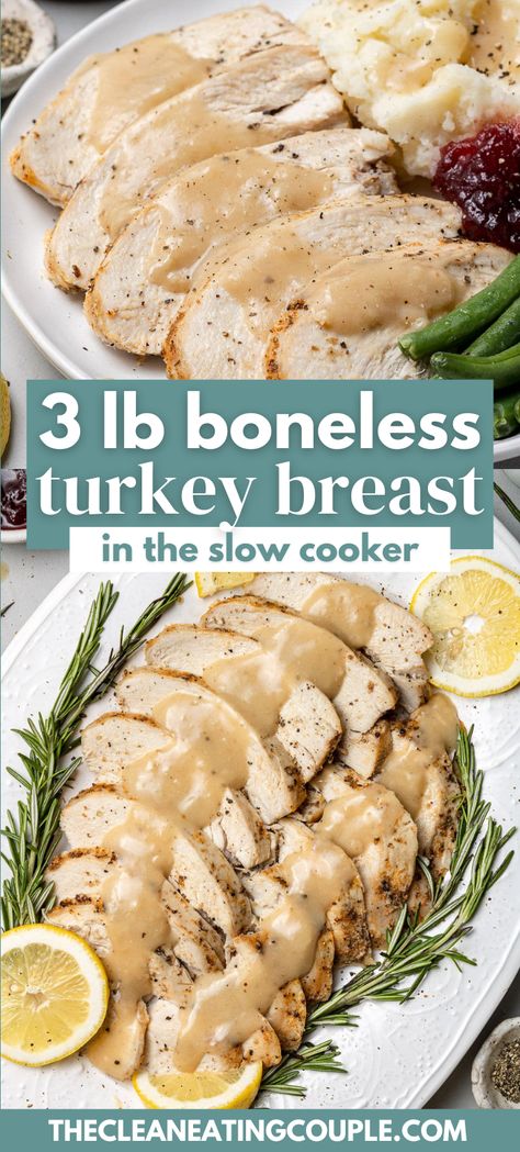 The best 3 lb Boneless Turkey Breast in the Slow Cooker Recipe that is SO easy! Learn how to cook a turkey breast in the crock pot! Perfect for Thanksgiving. Crockpot Bone In Turkey Breast Recipe, Boneless Turkey Breast Slow Cooker Recipes, Thanksgiving Turkey Breast Crockpot, Turkey Breast In Crock Pot Boneless, Best Crock Pot Turkey Breast, Turkey Breast In A Crockpot Recipes, How To Cook Turkey Breast In Crock Pot, 6lb Turkey Breast In Crock Pot, Turkey Breast In Crockpot Recipes