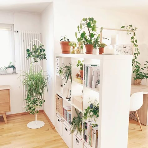 IKEA KALLAX Bookcase Ideas | Apartment Therapy Ikea Room Divider, Sliding Partition, Partition Walls, Divider Ideas, Ikea Living Room, Apartment Studio, Ikea Kallax, Deco Studio, Room Studio