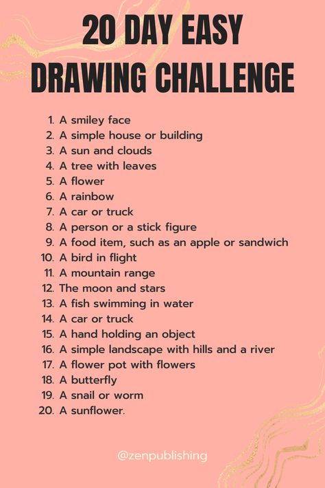 Have fun! #challenge #drawingchallenge #drawing #drawingideas Drawing Challenge Beginner, Thirty Day Drawing Challenge, 1 Year Drawing Challenge, 20 Days Drawing Challenge, 365 Day Drawing Challenge, 365 Days Drawing Challenge, 20 Day Drawing Challenge, Easy Drawing Challenge, 365 Drawing Prompts