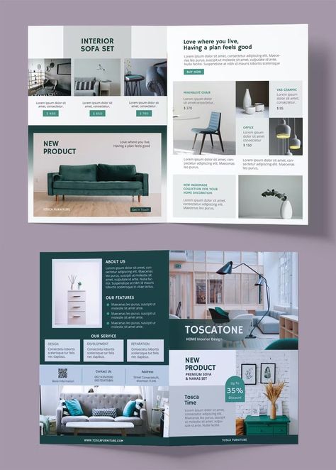 Furniture Bifold Brochure Template InDesign Bifold Brochure Design, Leaflet Layout, Furniture Magazine, Brochure Trifold, Brochure Design Creative, Brochure Design Layout, Professional Brochure, Trifold Brochure Design, Flyer Layout