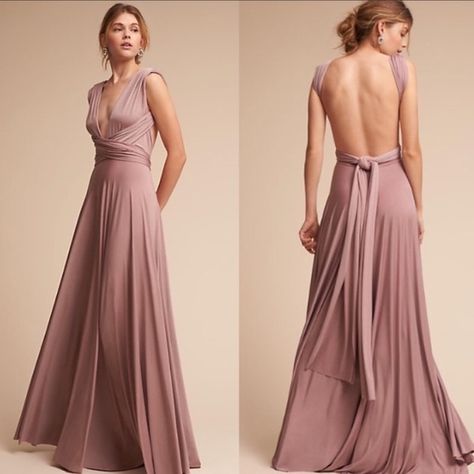 BHLDN TWO BIRDS Convertible dress!! Oyster Color!! Multi Wrap Dress Ideas, Bridesmaid Dresses Styles Body Types, How To Tie Infinity Dress, Multi Tie Dress, Infinity Dress Ways To Wear, Infinity Dress Styles, Infinity Wrap Dresses, Multiway Bridesmaid Dress, Wrap Dress Styles