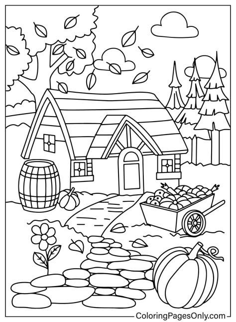 Aesthetic Colouring Pages Printable, Kids Colouring Printables, B6 Planner, Fall Coloring Sheets, Beautiful Natural Scenery, Fall Drawings, Posca Pens, Fall Coloring, Detailed Coloring Pages