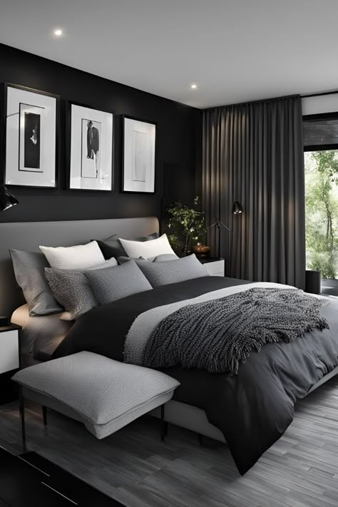 Bedroom Inspirations For Small Rooms, Black And Grey Bedroom, Classic Apartment, Grey Bedroom Decor, White Room Decor, Bedroom Wall Colors, Classic Bedroom, Small Room Bedroom, Master Bedrooms Decor