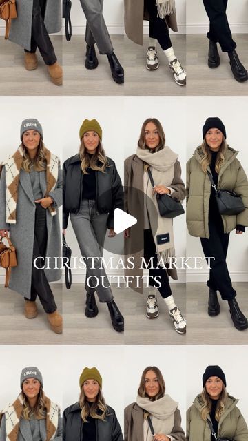 Stacie Elsmore on Instagram: "8 Christmas market outfit ideas 🎄 or any other vasual occasion where you need to be cosy! Which look is your favourite?! ❤️ You can shop all of these looks now on my shop.LTK, the link is in my bio ✨" Cosy Outfit Ideas, Christmas Outdoor Outfits, What To Wear To A Christmas Market, Germany Christmas Market Outfit, Christmas In Europe Outfits, Christmas Market Outfit Ideas, Christmas Markets Outfit, White Winter Coat Outfit, Xmas Market Outfit