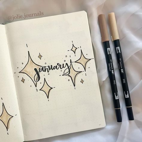 January Bullet Journal Ideas, January Bullet Journal, Penanda Buku, Journal Layouts, Bullet Journal Ideas Templates, Creating A Bullet Journal, Bullet Journal Cover Page, Bullet Journal Cover Ideas, Aesthetic Notes