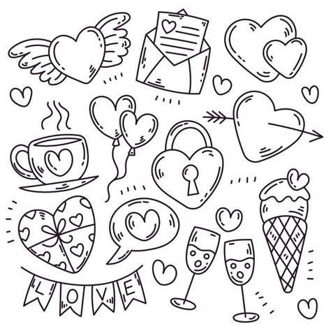 Doodle valentines day element collection | Free Vector #Freepik #freevector #heart #love #valentine #happy Valentines Day Doodles, Valentine Drawing, Valentine Doodle, Doodle Art For Beginners, Valentines Day Drawing, Arte Doodle, Love Doodles, Things To Draw, Easy Doodle Art