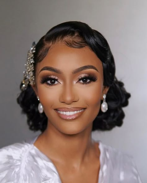 Soft Glam Wedding Makeup Brides Black Women, Wedding Glam Makeup Black Women, Bride Makeup Looks Wedding Day Black Woman, Wedding Makeup Ideas For Black Women, Makeup Looks For Black Women Wedding, Glamorous Makeup Wedding, Natural Makeup For Black Women Wedding, Bold Eye Bridal Makeup, Porsha Williams Wedding Makeup