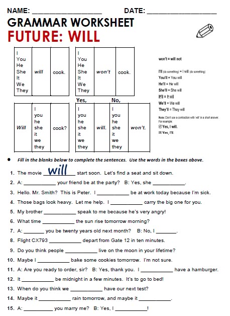 Simple Future Tense, English Grammar Exercises, Esl Grammar, English Grammar Book, Future Tense, Grammar Exercises, English For Beginners, Teaching English Grammar, English Exercises