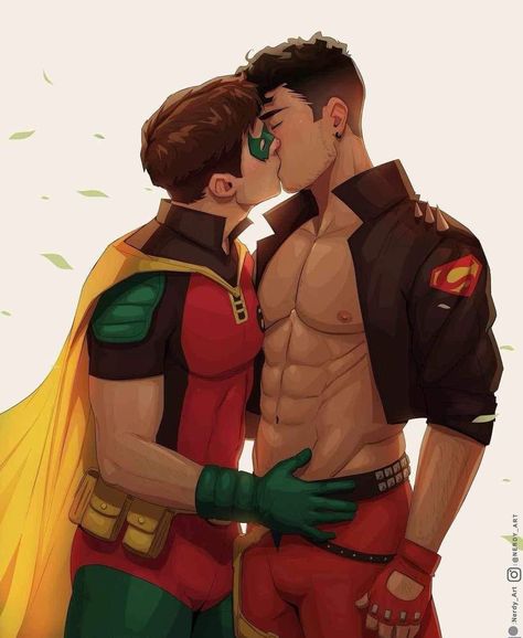 Damian Al Ghul Fanart, Jon Kent Aesthetic, Damian Wayne X Jon Kent Kiss, Tim Drake Art, Robin X Superboy, Tim Drake X Kon El, Superboy Fanart, Tim X Kon, Tim Drake X Conner Kent