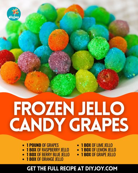 Easy Frozen Jello Candy Grapes Recipe Grape Jello Recipes, Frosted Grapes Recipe, Jello Candy Recipe, Frozen Grapes Recipe, Frozen Jello, Jello Candy, Candied Grapes Recipe, Homemade Jello, Candied Grapes