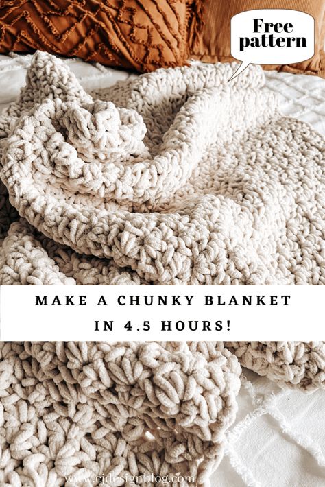 Blanket Crochet Pattern Free Chunky, 4 Hour Crochet Blanket, Super Bulky 6 Yarn Crochet Patterns Blanket Free, Knitting Chunky Blanket, Crocheting Chunky Blankets, Crochet With Large Yarn, Large Crochet Blanket Pattern Free, How To Crochet Chunky Blanket, Quickest Crochet Blanket