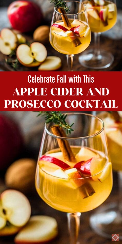 Add a festive twist to your holiday drinks with apple cider sangria and Prosecco! Spiced cider, fresh fruits, and bubbly Prosecco make this cocktail the perfect addition to your Thanksgiving or Christmas celebrations. Save this pin for a sparkling holiday drink idea! Apple Cider Holiday Cocktail, Apple Cider Mimosa Bar, Spiced Apple Cider Sangria, Persecco Cocktails Drink Recipes, Sparkling Cider Cocktail, Cocktails With Apple Cider, Apple Cider Prosecco, Drinks With Apple Cider, Bubbly Cocktails