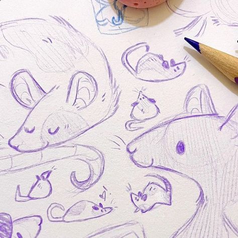 Aubo on Instagram: "Some rat sketches! 🐀✏️ I always have so much fun drawing these guys. I’ve got more full pieces featuring them planned too! If you have a pet rat please tell me about them, I want to hear all about your little guys 😭 . . . #sketch #sketchbook #doodle #doodlesketch #traditionalart #pencilsketch #rats #ratsofinstagram #ratlove #kawaiiart #kawaiioftheday #illustration #artistsoninstagram" Rat Art Paintings, Rat Skeleton Drawing, How To Draw Rats, How To Draw Rat, Traditional Drawing Ideas, How To Draw A Rat, Little Guy Drawing, Drawing Rats, Cute Rats Drawing