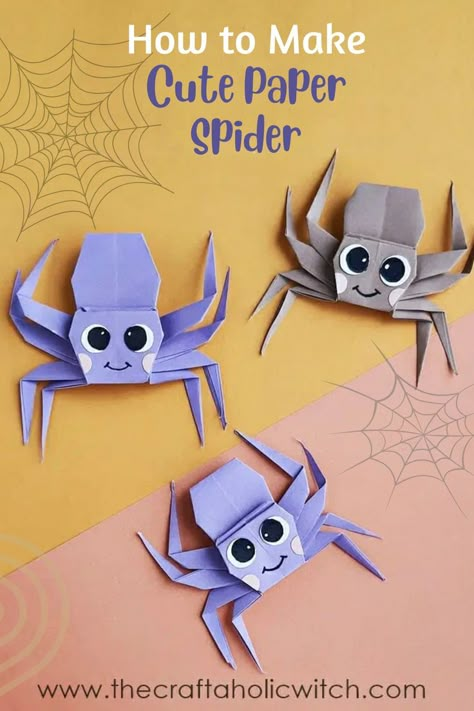 How to Make Paper Spider Halloween Origami For Kids, Halloween Diy Spider, Halloween Origami Step By Step, Thanksgiving Origami Easy, Spider Paper Craft, Oragami Ideas Halloween, Fall Origami For Kids, Paper Spider, Origami Spider