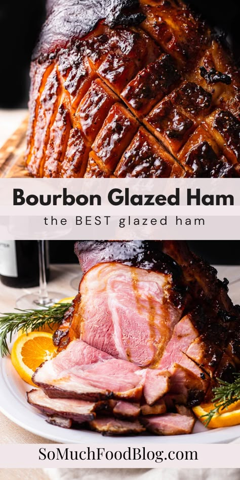 Ham Bourbon Glaze Recipe, Ham Glaze Bourbon, Brown Sugar Bourbon Ham Glaze, Bourbon Pineapple Ham Glaze, Whole Ham Glaze Recipes, Bourbon Glazed Ham Recipes, Maple Bourbon Glazed Ham, Smoked Thanksgiving Ham, The Best Ham Glaze