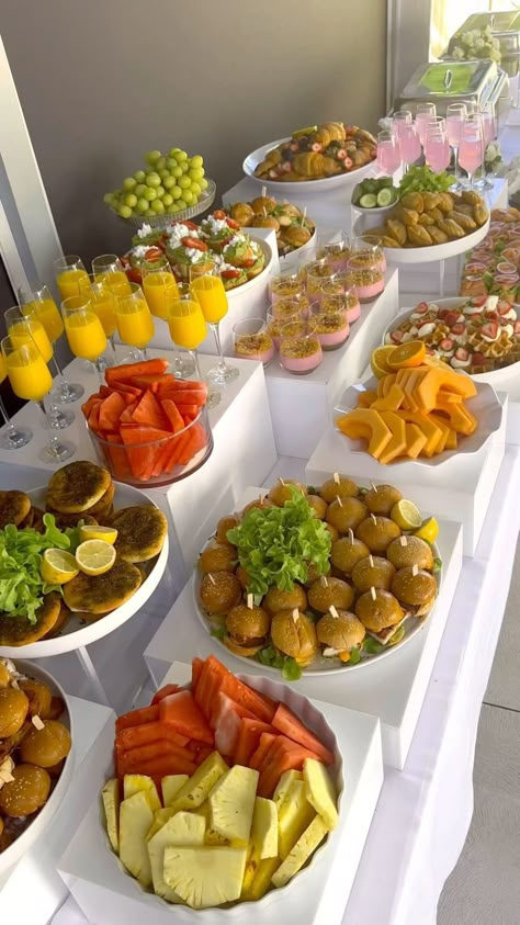 Cater Lane • Sydney Catering | Baylee & Youseph 🤍 | Instagram Small Buffet Ideas Food, Birthday Food Table Ideas, Cocktail Set Up, Salad Buffet Ideas, Fruit Ideas For Party, Fancy Buffet, Birthday Catering Ideas, Breakfast Party Food, Breakfast Table Decor