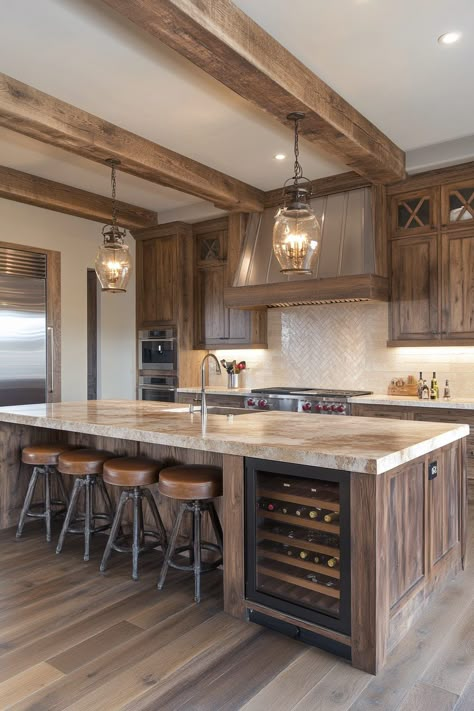 29 Rustic Modern Kitchen Ideas for a Timeless Yet Trendy Design 19 Western House Kitchen, Western Modern Kitchen, Modern Kitchen Design With Island, Home Interior Design Rustic, Rustic Kitchen Aesthetic, New Rustic Kitchen, Modern Country Interior Design, Rustic Modern Kitchen Ideas, Cabin Cabinets