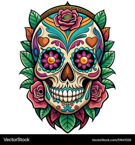 Skull Candy Art, Sugar Skull Animals, Cricut Sugar Skull, Day Of The Dead Skull Design, Mexican Candy Skull Tattoo, Sugar Skull Illustration, Sugar Skull Decor, Halloween Vector, Sugar Skull Tattoos