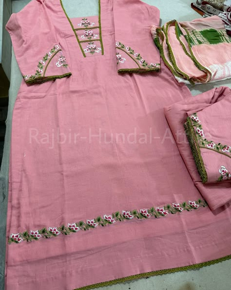 Machine embroidered designs… Customise your favourite design in any other colour. 9467508996 is our only contact number. . #rajbirhundalattire #rajbirhundaldesigns #designersuits4u #machinework #machineworksuit Kurti Handwork Design, Back Neck Design For Suit, Work Design For Suits, Punjabi Embroidery Suits, Patch Work Embroidery Design On Suits, Embroidery Designs For Suits, Machine Work, Pink Suit Embroidery Designs, Hand Embroidery Suits Design