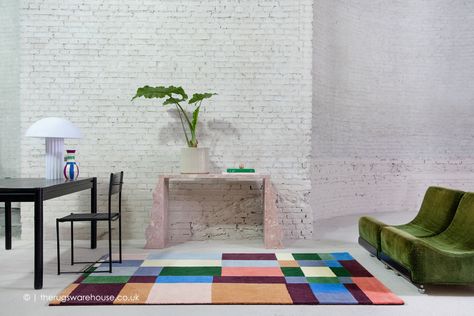 NEW: Beat Kaleidoscope Rug by Brink & Campman, a soft hand-tufted wool area rug with a colourfull geometric design (4 sizes) https://www.therugswarehouse.co.uk/modern-rugs3/bc-decor-rugs/beat-kaleidoscope-rug.html #TheRugsWarehouse #ColourPop Colourful Rug Living Room, Pillow Sizes Chart, Colourful Rug, Boxspring Bed, Daybed Mattress, Mattress Buying, Floor Heating, Tufted Rugs, Sound Dampening