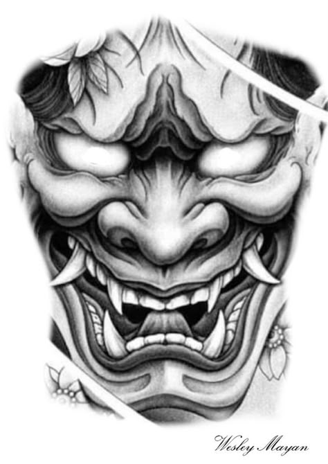 Half Sleeve Tattoo Ideas Men, Japanese Mask Back Tattoo, Hanya Back Tattoo, Hanya Mask Back Tattoo, Oni Mask Back Tattoo, Oni Mask Hand Tattoo, Japanese Hannya Mask Tattoo Design, Oni Tattoo Design, Hanya Mask Tattoo Design