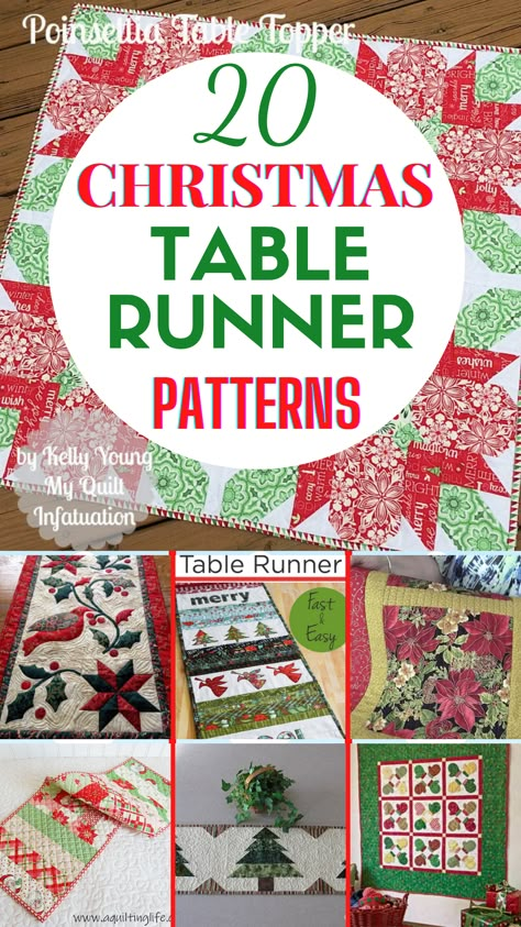 Are you looking for new Christmas table runner patterns to make this holiday season? Then you’ll LOVE this tutorial! These festive patterns for Christmas table runners are so quick and easy to make that you can easily finish a new one (or two!) before hosting your holiday gathering. Christmas Tree Quilted Table Runner Pattern, Free Patterns For Xmas Table Runners, Christmas Table Mats Quilted, Christmas Table Topper Quilt Patterns Free, Xmas Table Runner, Table Runners Diy Easy How To Make, Zig Zag Table Runner Pattern Free, Quilt Patterns For Table Runners, Patterns For Table Runners