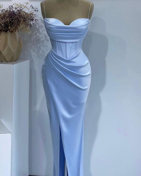 Oknass Baby Blue Sleeveless Mermaid Evening Dress with Split Bridesmaid Dresses Long Blue, Sky Blue Bridesmaid Dresses, Formal Prom Dresses Long, Mermaid Sweetheart, Mermaid Evening Gown, Spaghetti Strap Prom Dress, Sweetheart Prom Dress, Blue Mermaid, Sequin Prom Dresses