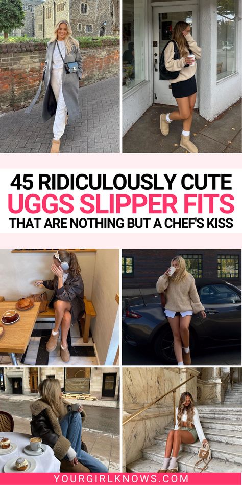 Elevate your winter wardrobe with our 45 UGGs outfit ideas! From comfy-cozy to seriously stylish, we've rounded up the best UGGs looks to keep you on point all season long. Stylish Ugg Outfits, How To Style Ugg Slippers Outfits, How To Wear Ugg Tazz, Popular Uggs 2023, Platform Short Uggs, Styling Ugg Tasman Platform, Ugg 2023 Outfit, Ugg Tasman Slippers Outfit Women, Ugg Jacket Outfit