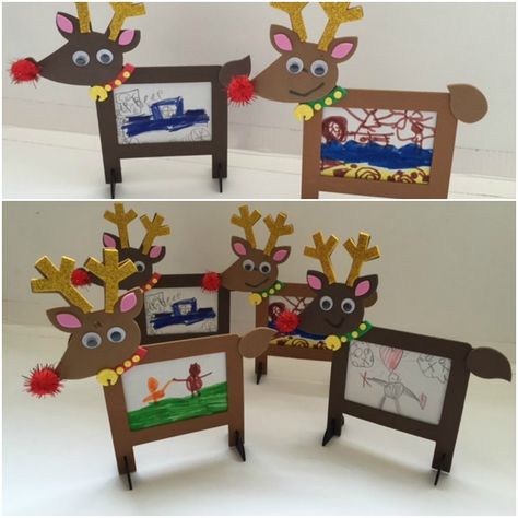 Reindeer Picture Frame, Reindeer Photo Craft, Christmas Frame Ideas, Reindeer Photo, Ornaments Diy Kids, Picture Frame Crafts, Clay Crafts For Kids, Reindeer Craft, Frame Christmas