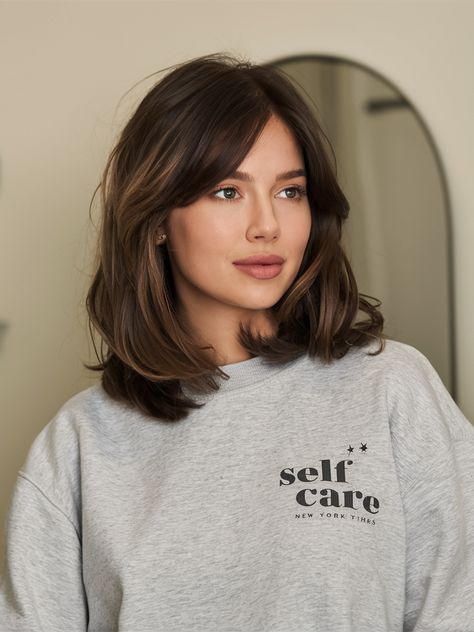 28 Stunning Winter Brown Hair Color Ideas 2024: Balayage, Brunettes & Highlights Colour For Short Hair, Sleek Brunette Hair, Brunette Hair Color Short, Hair Color For Round Face, Short Chestnut Hair, Capricorn Hair, Chestnut Shoulder Length Hair, Warm Skin Hair Color, Winter Haircuts Medium