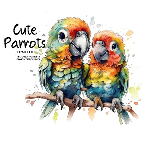 Parrot Png, Parrot Watercolor, Etsy Clipart, Colorful Animal Paintings, Parrot Drawing, Cute Parrot, Parrot Art, Funny Art Prints, Concept Art Tutorial