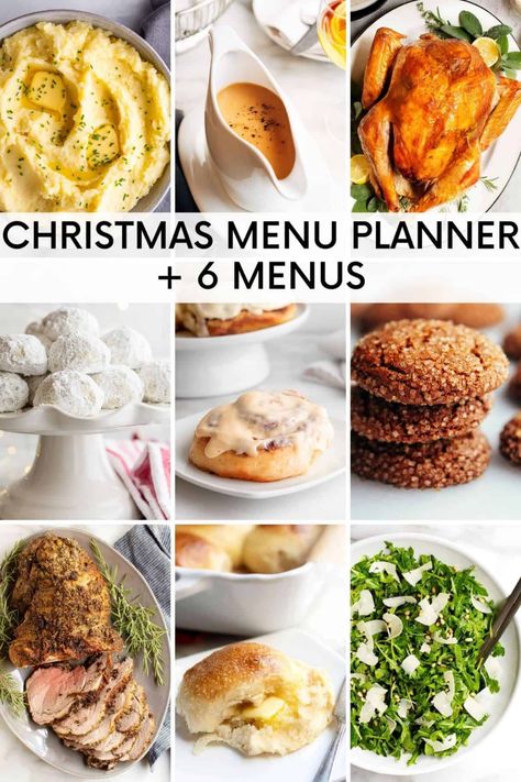 Your complete guide to planning a Christmas menu full of delectable recipes that will delight everyone at your table! Dozens of recipes and 6 complete menus to choose from including a romantic dinner for 2, a quick and easy menu and a vegetarian Christmas menu! Holiday Menu Ideas Dinner Parties, Christmas Menus Families, Simple Christmas Menu Ideas, Christmas Menus Ideas, Christmas Menu Ideas Buffet, Healthy Christmas Menu, Christmas Buffet Menu, Traditional Christmas Menu, Holiday Dinner Party Menu