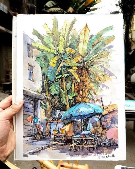 Beautiful Watercolor Paintings, Watercolor Architecture, Urban Sketches, Watercolor Paint Set, Urban Sketch, Watercolor Landscape Paintings, Watercolor Art Lessons, Art Et Illustration, Watercolor Sketch