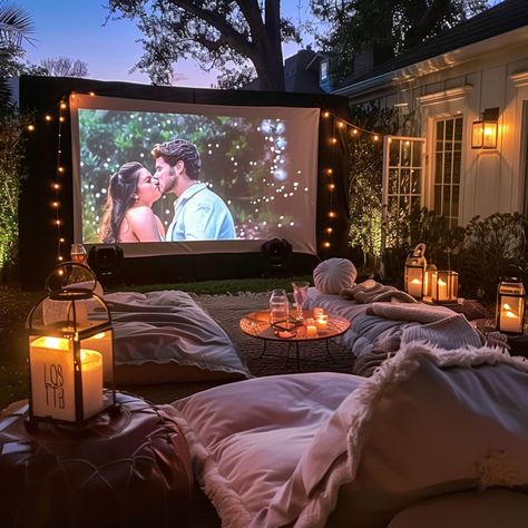 The best guide to an outdoor movie night. A collection of fun outdoor movie night ideas. I have gathered ideas for your next outdoor movie night. Outdoor move themes that you can have in your backyard. Backyard Projector Movie Night, Movie Garden Party, Outdoor Backyard Movie Night, Movie Backyard Ideas, Backyard Birthday Movie Night, Inflatable Movie Screen Backyards, Backyard Movie Seating Ideas, Home Outdoor Movie Night, Outdoor Movie Backyard