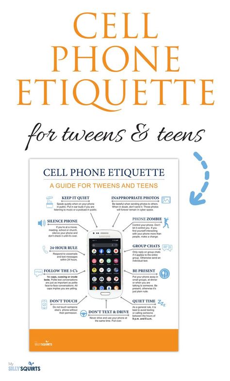 If you have a teenager or a tween with a cell phone, then now is the perfect time to sit down with them and teach a little bit about cell phone etiquette. From silencing your phone in theaters to responding to texts in a timely manner, this blog post has it all. Plus, print your own poster as a reminder in your classroom or home. Teen Cell Phone Contract, Cell Phone Rules, Phone Rules, Cell Phone Etiquette, Texting Etiquette, Phone Contract, Yw Activity Ideas, Cell Phone Contract, Phone Etiquette