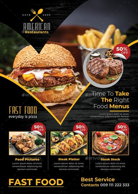 Fliers Design Flyers Food, Fastfood Menu Designs, Restaurant Posters Design, Menue Design Ideas Creative, Food Banner Design Restaurant, Menu Food Design Ideas, Restaurant Poster Design Creative, Menu Design Ideas Creative, Creative Restaurant Menu Design Ideas