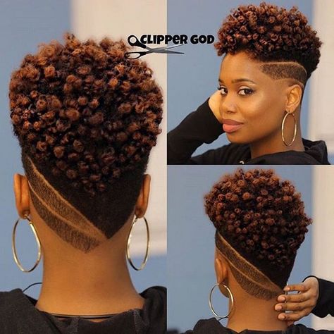 Natural Curly Fade Mohawk Hairstyle for Women - thirstyroots.com: Black Hairstyles Mohawk Hairstyles For Women, Black Haircut Styles, Natural Hair Haircuts, Short Natural Haircuts, Cabello Afro Natural, Black Hair Cuts, Short Hair Designs, Tapered Natural Hair, Natural Hair Cuts