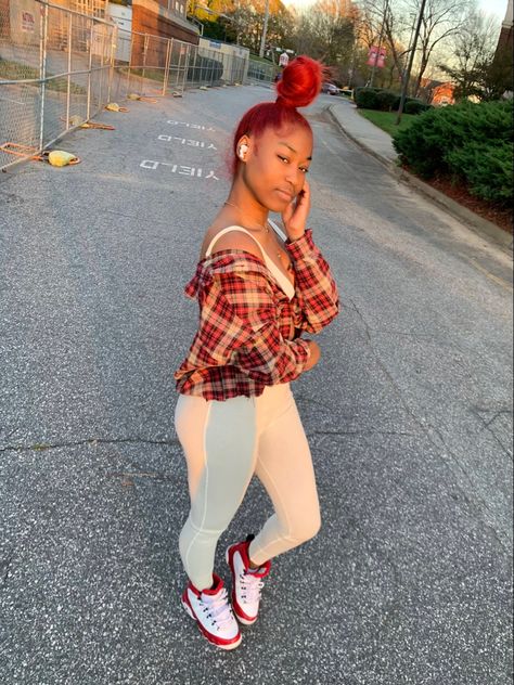 Red Hair, Red Bun, Skims Outift, Skims, Jordan 9s, Jordan 9 Outfit, Black Girl Outfit, College Girl Outfit Jordan 9 Outfit, Outfits With Red Hair, Outfits With Red, Skims Outfit, Outfit Jordan, Jordan 9, Red Outfit, Red Hair, Jordan