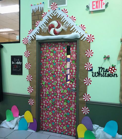 Peppermint Classroom Door, Hot Chocolate Door Decoration, Christmas Hallways, Christmas Hallway, Gingerbread Decor, Teacher Door, Classroom Doors, Candy Factory, Teacher Doors