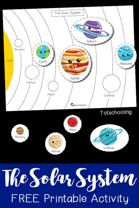 FREE printable space activity for preschoolers to learn about planets and the solar system. Make learning fun with this science activity perfect for a space theme! Space Activities For Preschoolers, Planets Preschool, Planets Activities, Solar System Projects For Kids, Solar System Unit, Solar System Worksheets, Solar System Activities, Space Theme Preschool, Space Activities For Kids