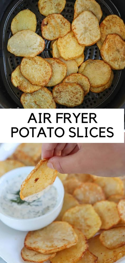 Air Fryer Potato Slices are a great appetizer, side dish or snack made in under 30 minutes. They are wonderfully crisp on the outside, soft and creamy inside and much healthier than traditional fries. Air Fryer Potato, Air Fryer Recipes Dessert, Air Fryer Recipes Snacks, New Air Fryer Recipes, Food Air Fryer, Potato Slices, Air Fryer Ideas, Cooks Air Fryer, Veggies Recipes