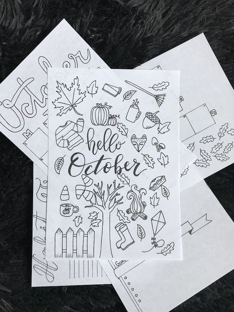 Free Printable Bullet Journal Setup for October October Doodles, October Printables, Autumn Bullet Journal, October Bullet Journal, Printable Bullet Journal, Bullet Journal October, Planner Doodles, Bullet Journal Setup, Sketch Note