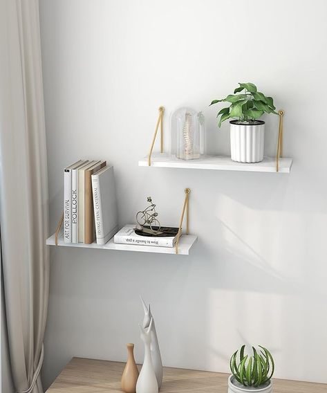 Afuly White Floating Shelves Wood for Wall Mounted with Metal Brackets Rustic Wooden Storage Accessories Shelf for Bathroom Kitchen Bedroom Living Room Office Plant Display, Set of 2 : Amazon.co.uk: Home & Kitchen Modern Floating Shelves, White Floating Shelves, Interior Design Per La Casa, Wall Hanging Storage, White Shelves, Wall Bookshelves, Floating Wall Shelves, Estantes Flotantes, Empty Wall