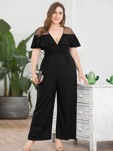 Jumpsuits For Women Formal, Patchwork Jumpsuit, Cape Designs, Black Cape, فستان سهرة, Plus Size Black, Women Formals, Plus Size Jumpsuit, Plus Size Fashion For Women