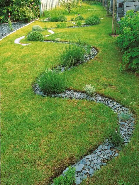 Pnw Design, Office Landscaping, Stone Mulch, Garden Landscaping Design Ideas, Garden Landscaping Design, Long Planter, Outdoor Architecture, Curved Bed, Yard Drainage