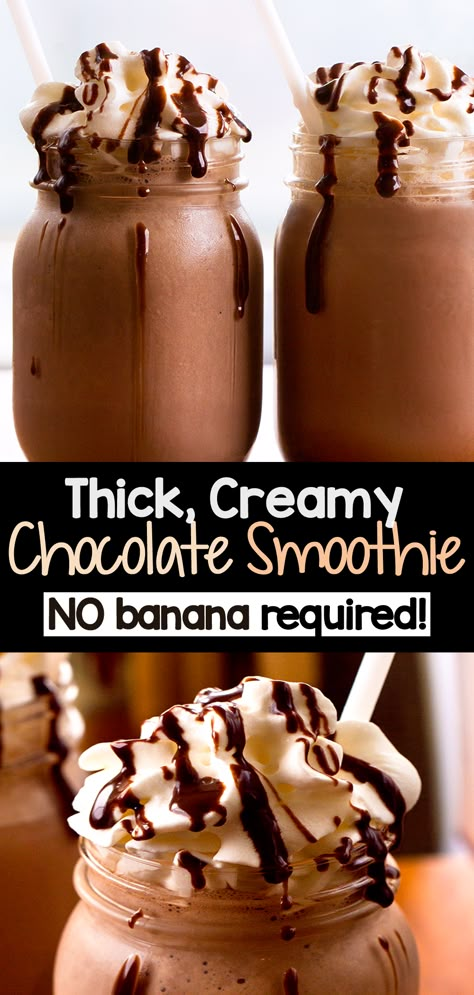 Healthy Chocolate Smoothie Recipe (No Banana!) Smoothie Recipes With Nutella, Ww Smoothie Recipes Protein Shakes, Dairy Free Chocolate Shake, Smoothie Ideas No Banana, Chocolate Smoothie Without Banana, Cool Whip Smoothies, Bariatric Smoothie Recipes Protein Shakes, Vital Proteins Smoothie Recipes, Choc Protein Smoothie