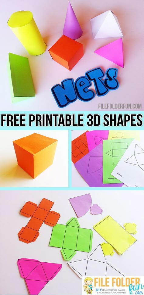 Free Printable Nets to make 3D shapes.  Perfect hands on tool for geometry. Make 3d Shapes, Planning School, Teaching Geometry, Perfect Hands, Geometry Activities, Geometry Shape, 3d Figures, 6th Grade Math, 7th Grade Math